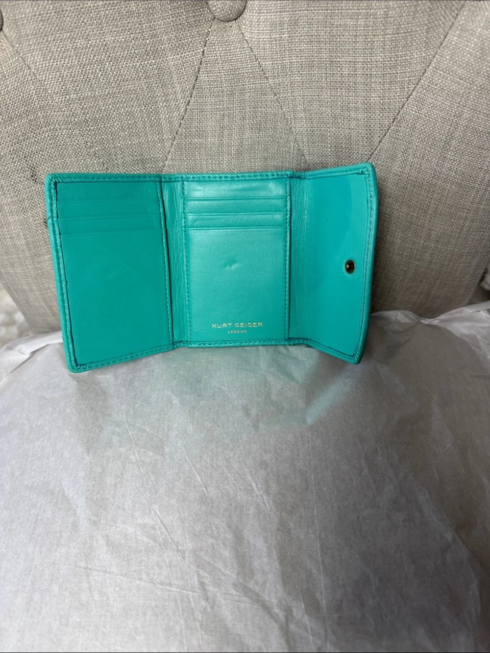 Kurt Geiger Quilted Teal Compact Leather Wallet
